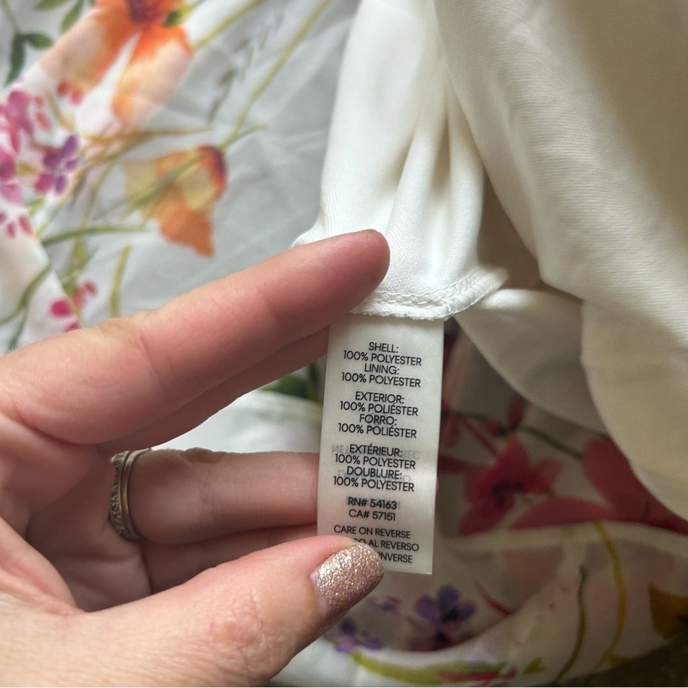 Calvin Klein flutter sleeve cold shoulder white floral chiffon maxi dress 12 - Picture 7 of 10